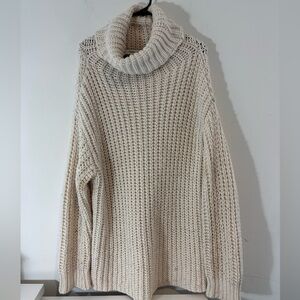 Zara Knit Womens Medium Oversized Turtleneck Sweater Dress Beige Winter Casual